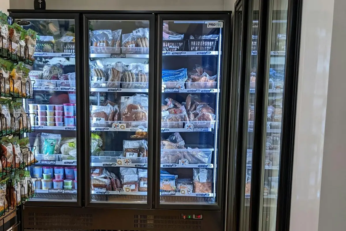 Glass-door display freezers in a store